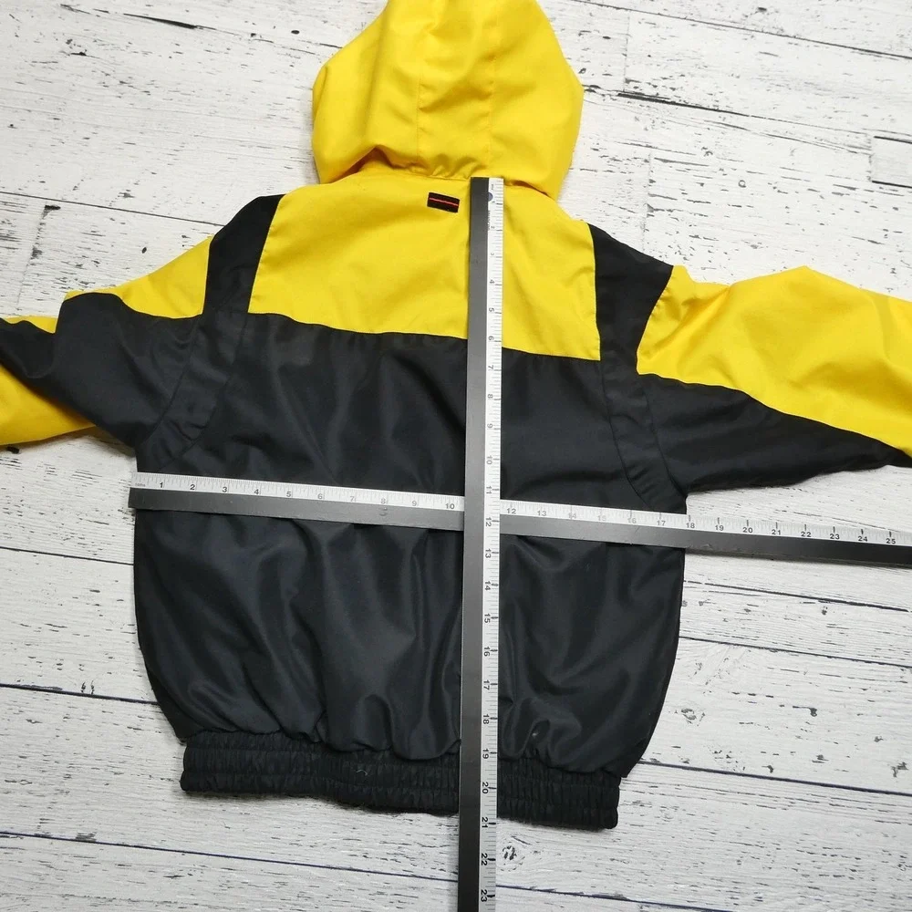 FUBU‎ Jacket Youth Small 8/10 Yellow Black Hooded Windbreaker Zip Pockets Lined